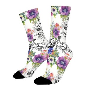 Floral Decorative Women Printed Crew Socks Funny Funky Socks Soft Polyester Novelty Gifts for Artists Men - 1 of 1