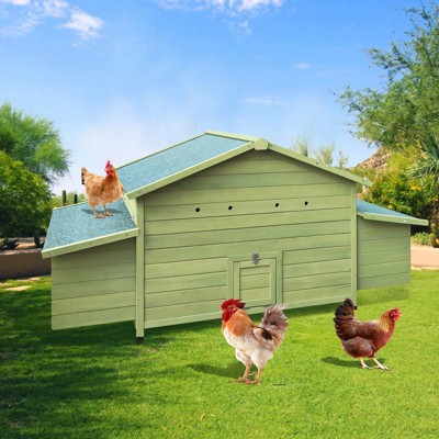 Bencmate Chicken Coop Outdoor Hen House Poultry Cage with 2 Sides Nesting Boxes,2 Free-range Doors,Green (69.9"*27.9"*31.8")