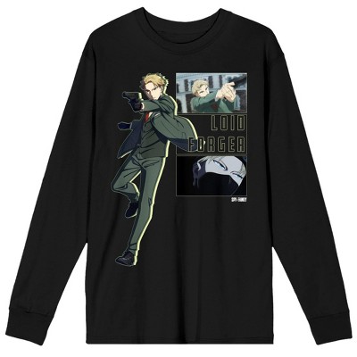 Spy x Family Loid Forger Screenshots Men's Black Long Sleeve Crew Neck Tee-Large