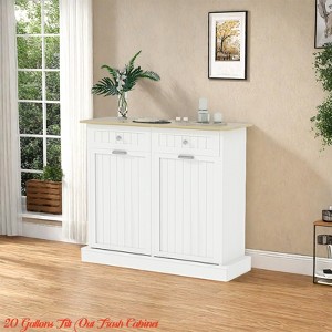 20 Gallons Tilt Out Trash Cabinet, 2 Door Wood Garbage Recycling Cabinet w/Hideaway Drawer, Freestanding Kitchen Trash Bin Cabinet - 1 of 4