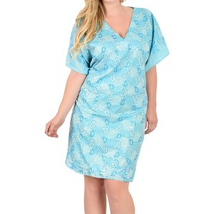 LA LEELA Women's House Daily Routine Evening Wear Vacation Casual Dailywear Holiday Loose House Dress Caftan Mini Loungewear Tunics 2X-3X Blue, Solid - 1 of 4