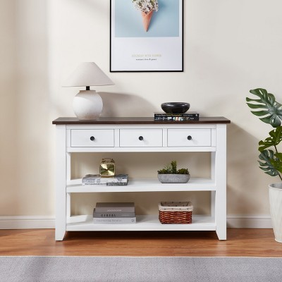 Syemin Decorative Storage Cabinet, Wooden Dresser with Three Drawers and Two-Layer Shelf, Suitable for Living Room, Foyer,