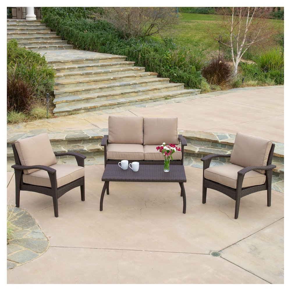 Photos - Garden Furniture Honolulu 4pc Wicker Patio Seating Seat and Cushions - Brown - Christopher
