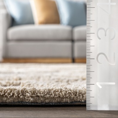Beige Geometric Wool and Synthetic Square Area Rug, 4' x 6'