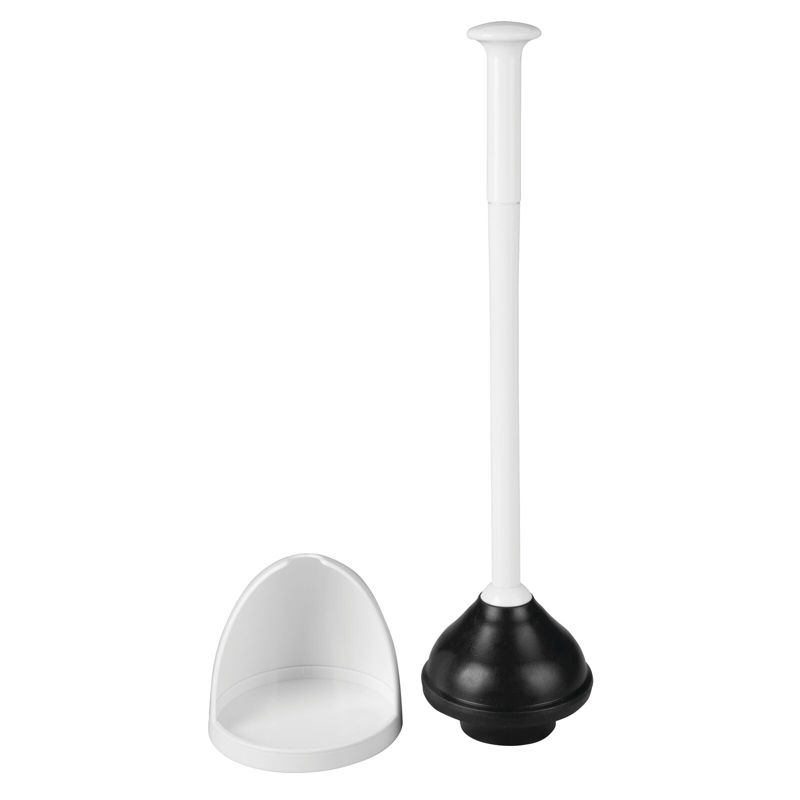 mDesign Plastic Freestanding Hideaway Toilet Bowl Plunger with Holder, 4 of 7