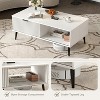 Homhougo Coffee Table, 2-Tiers Farmhouse Coffee Tables With Storage and Sliding Wave Pattern Door, Modren Tea Table, Wooden Dining Center Tables - 4 of 4