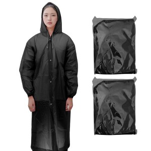 Unique Bargains Waterproof Reusable Rain Ponchos with Hood and Drawstring for Men and Women EVA 2 Pcs - 1 of 4