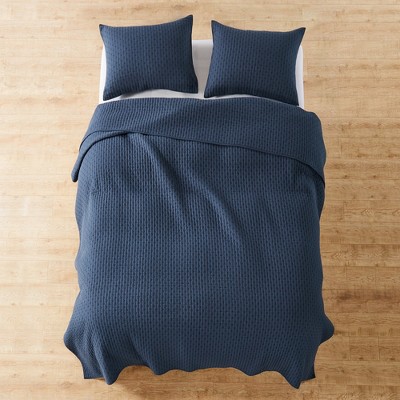 Navy Cotton Full Reversible Quilt Set
