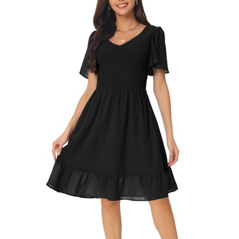 Summer Women's Casual Dress Flutter Sleeve Ruffle Hem Short Black Dress :  : Clothing, Shoes & Accessories