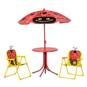 Aghana Digitals Kids 4-Piece Outdoor Folding Furniture Set with Adjustable Sun Umbrella, Ladybug - 1 of 4