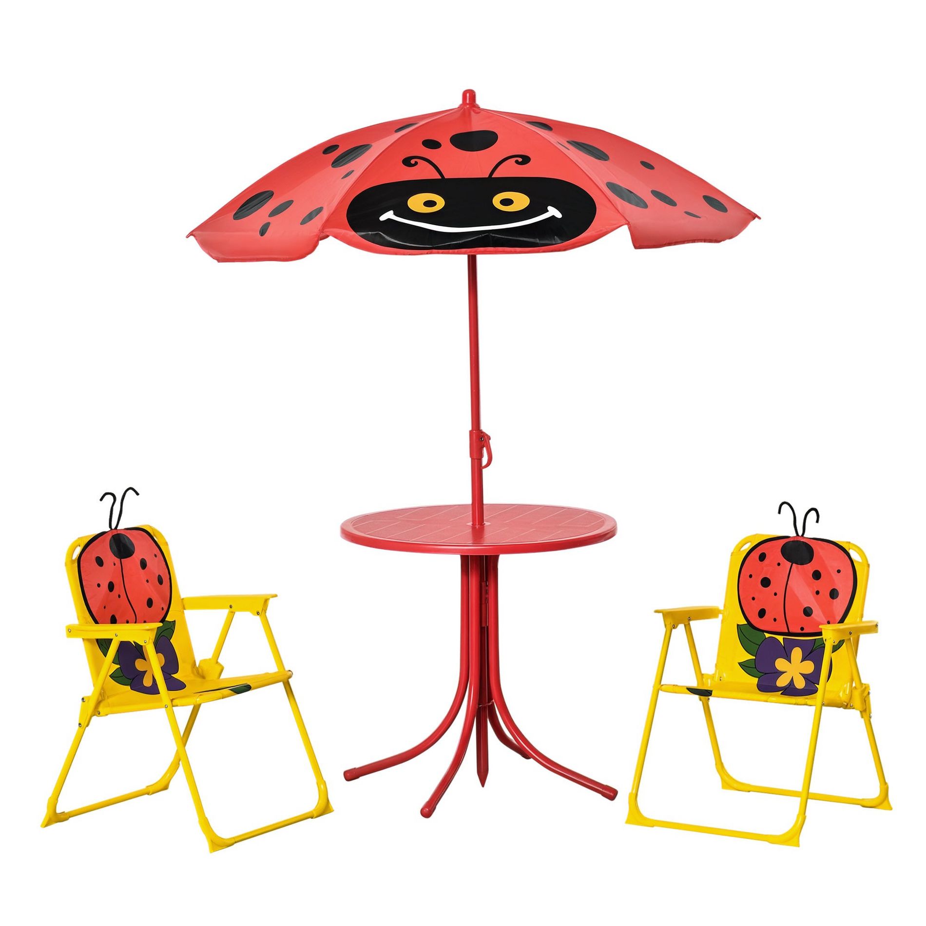Aghana Digitals Kids 4-Piece Outdoor Folding Furniture Set with Adjustable Sun Umbrella, Ladybug Red 19.50×19.50×19.80 in