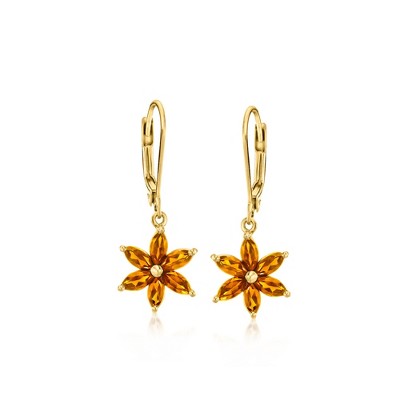 Ross-Simons 1.40 ct. t.w. Citrine Flower Drop Earrings in 18kt Gold Over Sterling