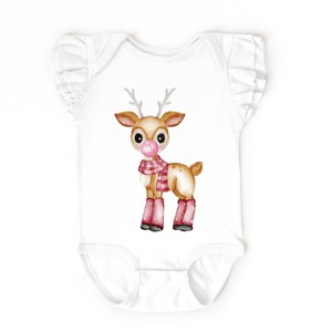 Watercolor Reindeer Bubblegum  - Flutter Sleeve Bodysuit - 1 of 3