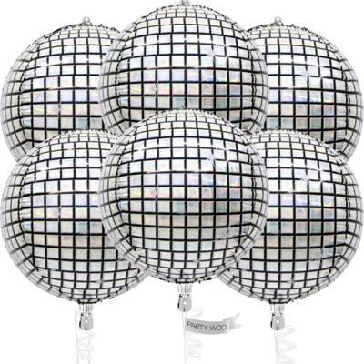 PartyWoo Foil Balloons Silver Disco Round 22 Inch 6 pcs
