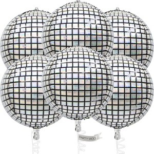 PartyWoo Foil Balloons Silver Disco Round 22 Inch 6 pcs - 1 of 4