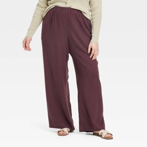 Women's Mid-Rise Wide Leg Linen Pull-On Pants - A New Day™ - 1 of 3