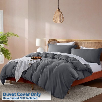 Grey Double Brushed Microfiber Queen Duvet Cover Set