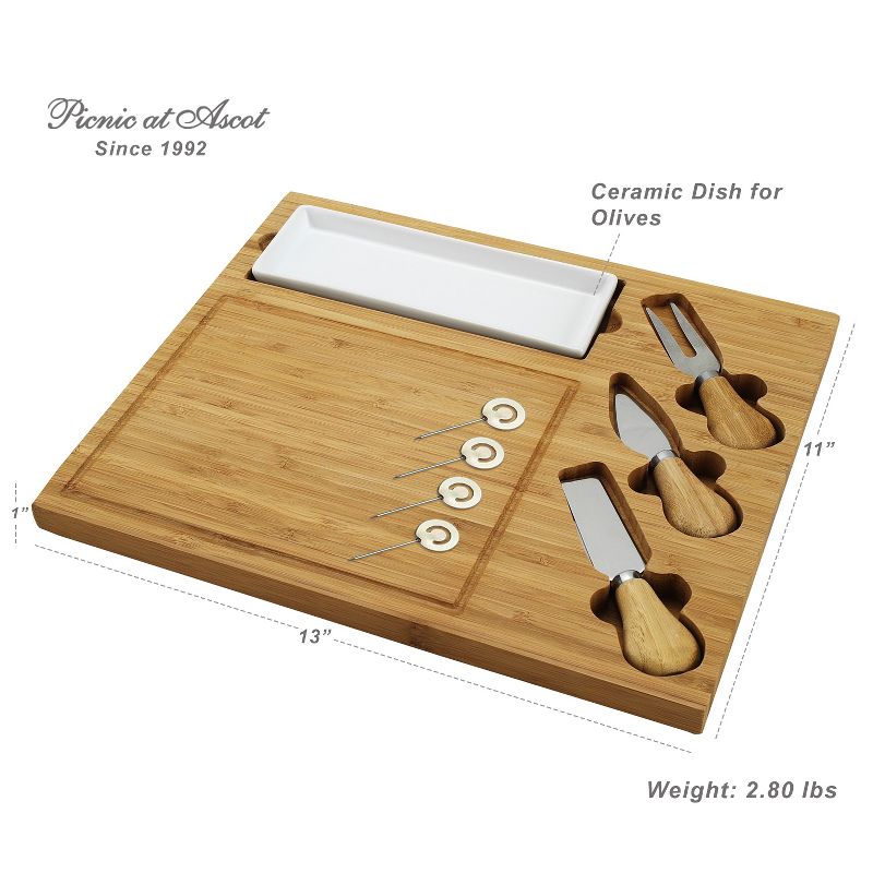 Picnic at Ascot Bamboo Cheese Board/Charcuterie Plate with 3 Stainless Steel Cheese Tools, Ceramic Dish, and Markers - Great Holiday Gift for Gourmets, 2 of 5