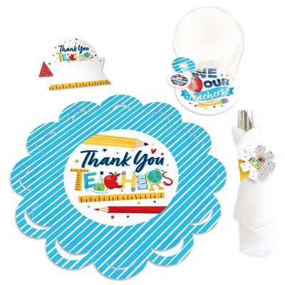 Big Dot of Happiness Thank You Teachers - Teacher Appreciation Paper Charger and Table Decorations - Chargerific Kit - Place Setting for 8