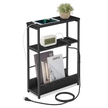 VASAGLE Side Table with Charging Station Narrow End Table 3-Tier Nightstand Sofa Table for Small Spaces Magazine Rack