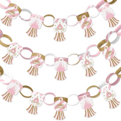 Big Dot of Happiness Little Princess Crown - 90 Chain Links & 30 Paper Tassels Decor Kit - Baby Shower or Birthday Party Paper Chains Garland - 21 ft