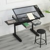 Runesay Adjustable Black Drafting Table Drawing Desk with 2 Metal Drawers and Stool - 4 of 4