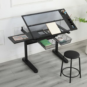 SKRAN Hand Crank Adjustable Drawing Drafting Table Desk With 2 Drawers And Stool Perfect For Home Office And School - 1 of 4
