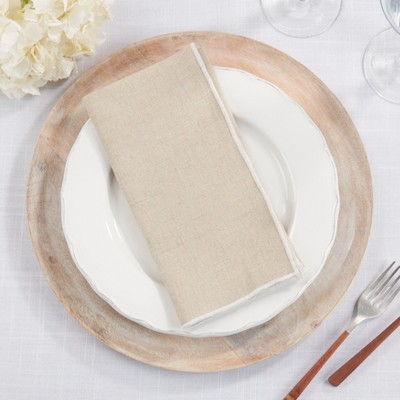 Natural Stonewashed Linen Napkins with Stitched Border, Set of 4