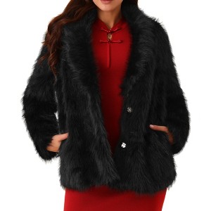 Seta T Women's Faux Fur Coat Long Sleeve Pockets Lapel Shaggy Warm Winter Overcoat Fluffy Jackets - 1 of 4