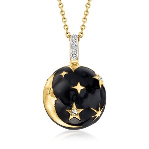Ross-Simons Black Enamel and .10 ct. t.w. White Topaz Moon and Stars Pendant Necklace in 18kt Gold Over Sterling Size 18 - 1 of 3