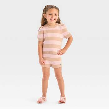 Grayson Mini Toddler Girls' Striped Puff Sleeve Sweater & Shorts Set - Beige