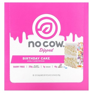 No Cow Dipped Protein Bar, Birthday Cake, 12 Bars, 2.12 oz (60 g) Each - 1 of 3