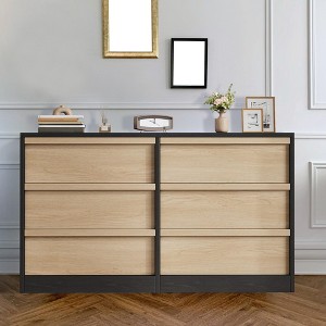 Modern Double Dresser Organizer with Large Storage, Wooden Chest of Drawers - 1 of 4