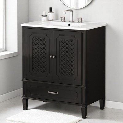 Mshliw 30 Inch Bathroom Vanity with Sink, Vintage Style Freestanding Cabinet with Door Shelf, Drawer, and Soft-Closing Door