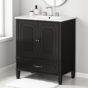Mshliw 30 Inch Bathroom Vanity with Sink, Vintage Style Freestanding Cabinet with Door Shelf, Drawer, and Soft-Closing Door - 1 of 4