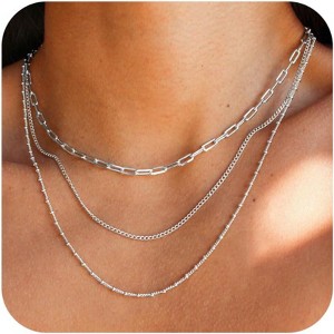 Waterproof Non-Tarnish Necklace Set, 18K Gold Plated Layered Dainty Chains, Stackable Jewelry Gift for Women - 1 of 4