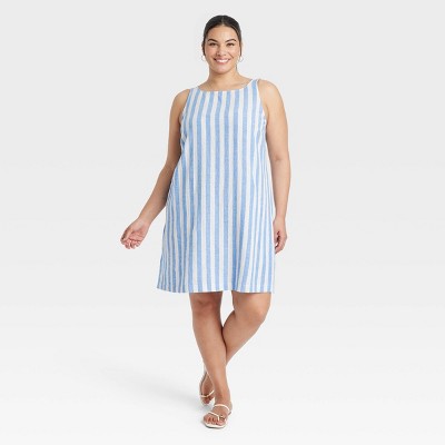 Women's Mini Shift Dress - Ava & Viv™ Blue Striped XXL
