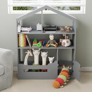 Kids Bookshelf, Toy Storage Organizer, Wooden Toddler Bookcase w/Motion Sensor Light for Kids, Dollhouse Bookshelf for Playroom Bedroom - 1 of 4