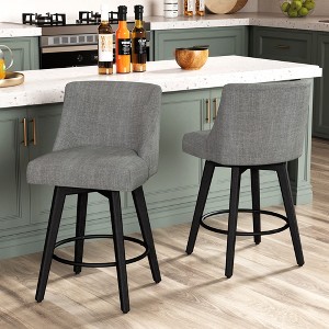 Vipbear Counter Height Bar Stools Set of 2,Swivel Barstools with Back and Wood Legs, Upholstered Bar Chairs, 26" H Kitchen Island Home Bar - 1 of 4