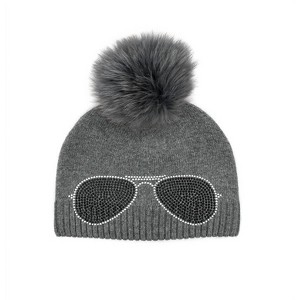 Women's Wo's Crystal Aviator Knit Hat With Real Fox Pom - Mitchie's Matchings - 1 of 3