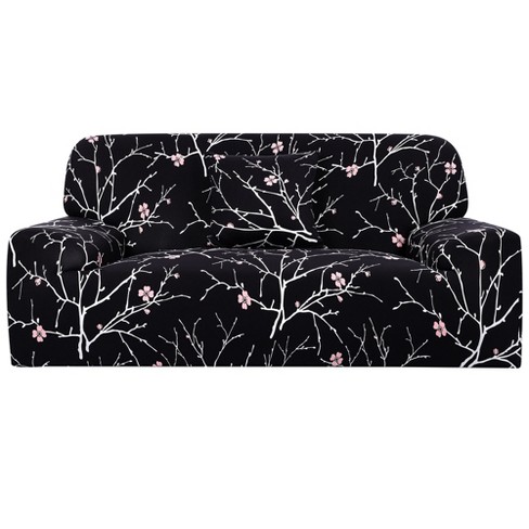 PiccoCasa Furniture Printed Sofa Stretch Slipcovers with One Pillow Cover for 1 2 3 4 Cushion Couch Black Large