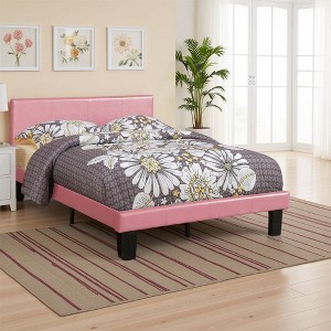Royal Hampton Wooden Full Bed with Faux Leather Upholstery, Pink - 1 of 4