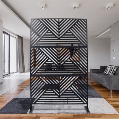 Vynxaria 76" Metal Privacy Screen - Freestanding Decorative Divider for Indoor & Outdoor Use