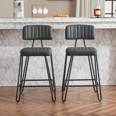 FURNIinspire Dining Chairs Set Of 2 Bar Stools, Vintage Dining Chair Height Chairs Versatile Dining Room Chairs, Grey, 19.29"*16.14"*35.83"