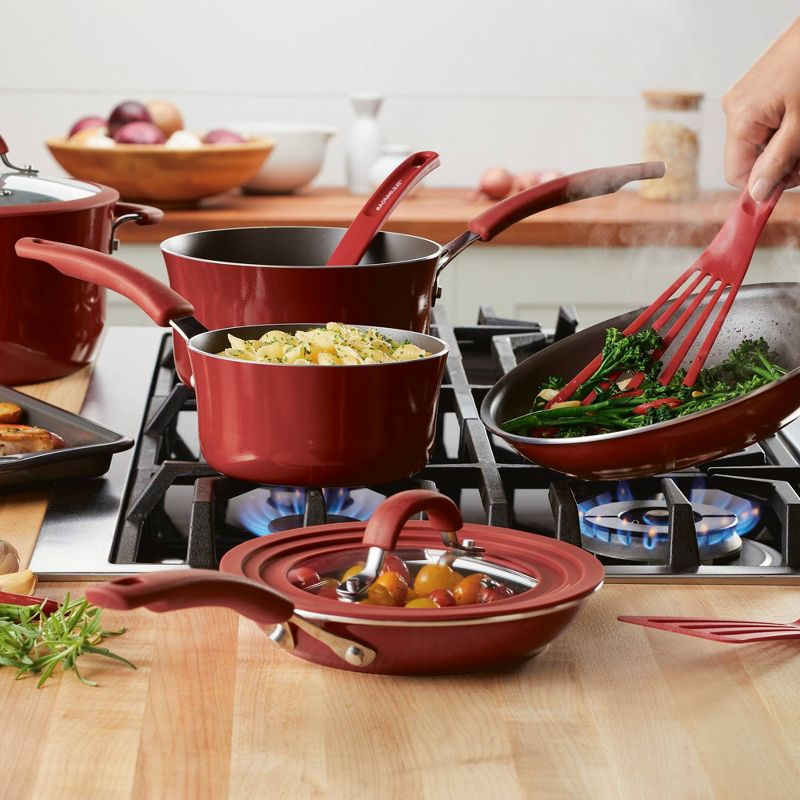 Rachael Ray Cook + Create Aluminum Nonstick Saute Pan with Lid 3qt Red, 5 of 14