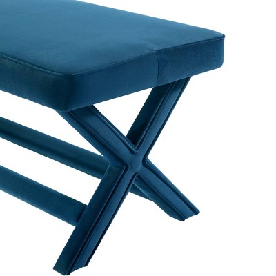Abigail Blue Velvet Upholstered Double Ottoman with Solid Wood Frame