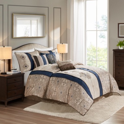 Lyngins 7-Piece Queen Size Comforter Set, Modern Traditional Bedding Set with Comforter, Bedskirt, Shams & Decorative Pillows, Machine Washable Quilt