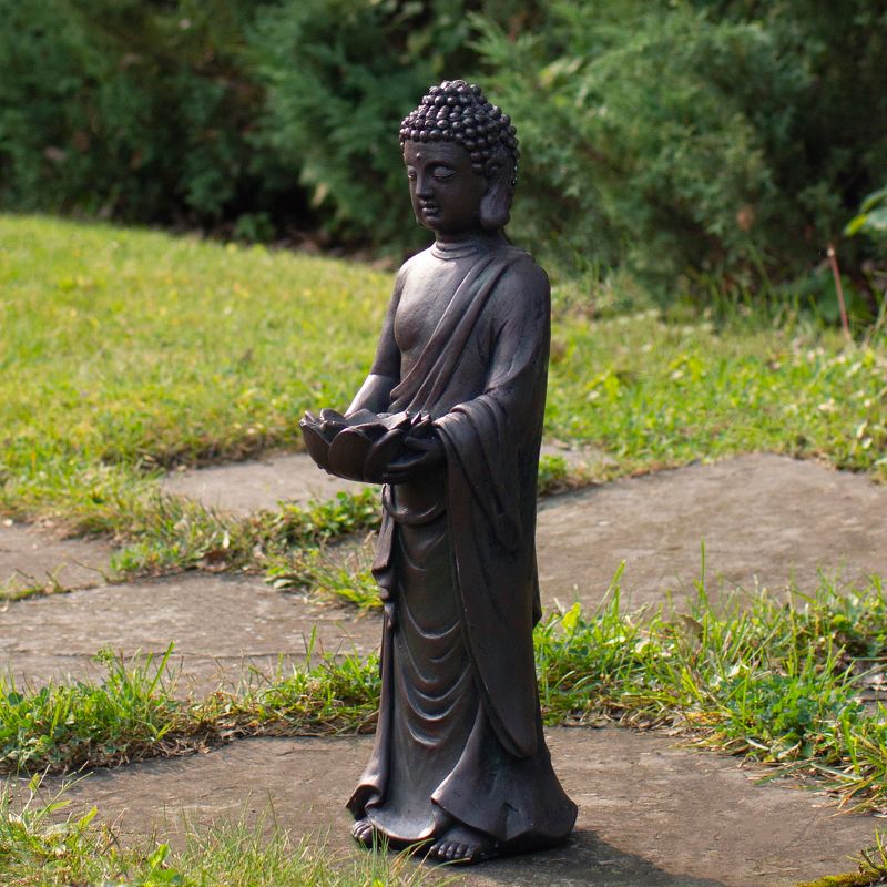 Northlight 19.5" Gray Standing Buddha with Lotus Outdoor Garden Statue, 2 of 6