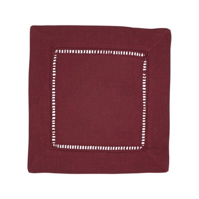 Wine Hemstitched Cotton Linen Cocktail Napkins, Set of 12