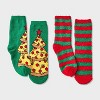 Kids' 2pk Pizza Christmas Tree Cozy Crew Socks with Gift Card Holder - Wondershop™ Green - 2 of 3